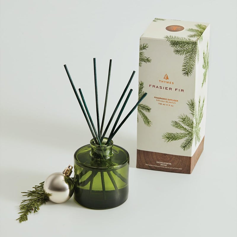 Thymes Frasier Fir Reed Diffuser Set â€“ Includes Reeds, Fragrance Oil, and Frosted Glass Bottle â€“ Fragrance Oil Diffuser â€“ Room Fresheners â€“ Luxury Home Decor â€“ Green (Heritage, 4 fl oz) - Image 2